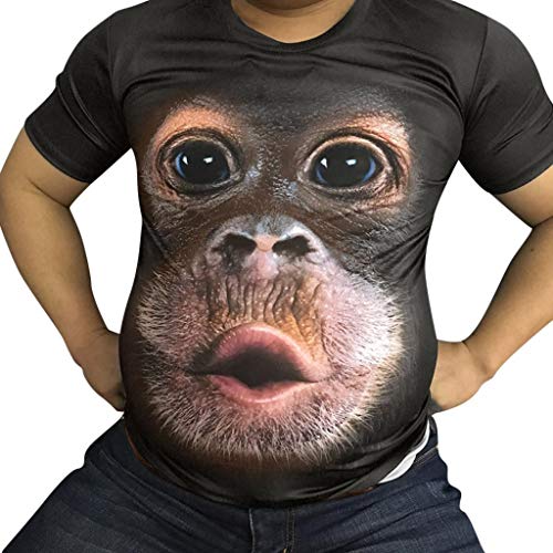 Camisetas Hombre Originales 3D SHOBDW 2019 Cuello Redondo Tallas Grandes Verano Camisetas Hombre Manga Corta Estampado de Orangután Blusa Tops S-3XL(Café,M)