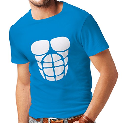 Camisetas Hombre para su Crecimiento del músculo - Camisetas Divertidas del Entrenamiento (Medium Azul Blanco)