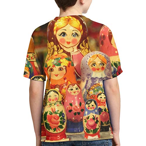 Camisetas para niños Camiseta de Cuello Redondo de Manga Corta con Estampado de muñecas Rusas de Matryoshka