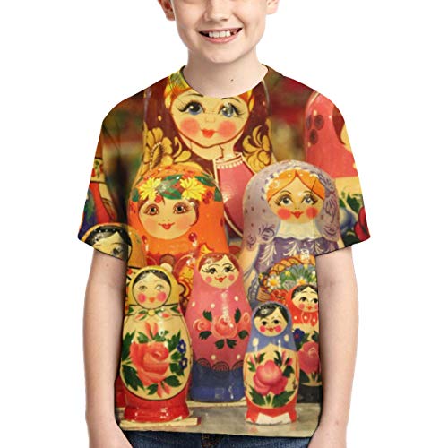 Camisetas para niños Camiseta de Cuello Redondo de Manga Corta con Estampado de muñecas Rusas de Matryoshka