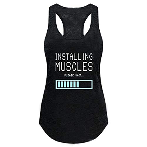 Camisetas Sin Mangas Mujer SHOBDW Verano Playa Blackless Gimnasio Deportivo Entrenamiento Blusa Estampada Carta Camisas De Cuello Redondo Chaleco Tops Sexy Camiseta Mujer Casual S-5XL(Negro,L)