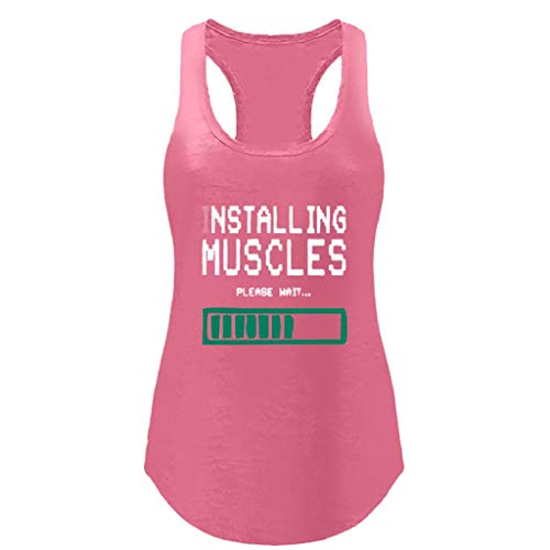 Camisetas Sin Mangas Mujer SHOBDW Verano Playa Blackless Gimnasio Deportivo Entrenamiento Blusa Estampada Carta Camisas De Cuello Redondo Chaleco Tops Sexy Camiseta Mujer Casual S-5XL(Rosa 2,L)