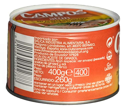 CAMPOS, Conserva de atún en aceite de girasol - lata de 400 g (320401002)