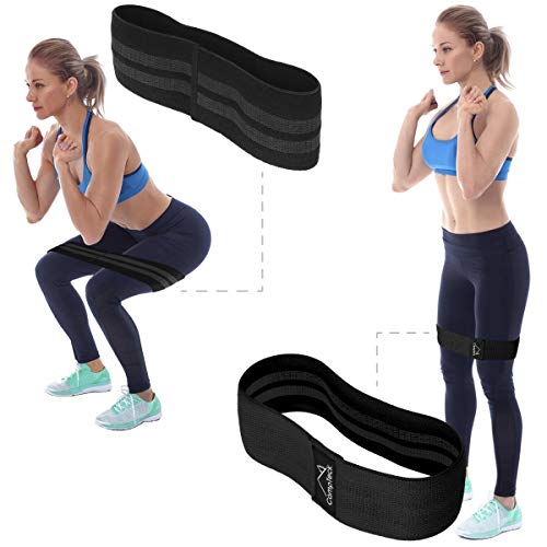 CampTeck U6915 - Bandas Elasticas Fitness Hip de Poliéster y Látex Cadera Banda Elastica para Ejercicio Glúteos y Piernas Antideslizante - Squat Banda - Negro - M (76cm x 8cm)