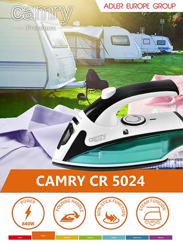 Camry CR5024 Plancha de Vapor para Ropa, de Viaje, Fácil Planchado, 840 W, 5 litros, 0 Decibeles, Plástico, Verde