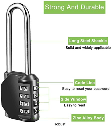 Candado de combinación de grillete largo, NIAGUOJI resistente a la intemperie, candado de combinación de 4 dígitos, mango largo para taquillas, cajas de herramientas, vallas al aire libre, cobertizo