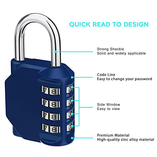 Candado de combinación ZHEGE para casillero, bloqueo de código de 4 dígitos para casilleros de gimnasio, casillero escolar, gabinete, caja de herramientas, etc. (Azul）