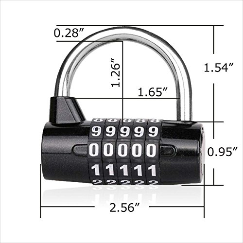 Candados de combinación de 5 letras Contraseña de bloqueo Seguridad robusta Candado Dial Locker (Negro) (5 digitals code)