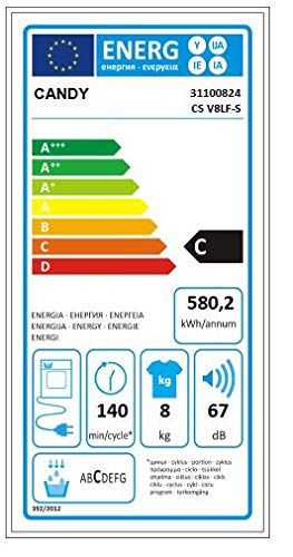 Candy CS V8LF-S - Secadora de Evacuación 8Kgs - Smart Touch - 14 Programas - Puerta XXL - Clase C