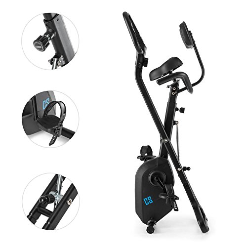 Capital Sports Azura X1 - Bicicleta estática, Pulsómetro en Manillar, Sistema Plegable, Rotor de 4 kg, 7 Niveles de Altura, Peso máx. 120 kg, 8 Niveles Resistencia, Respaldo, Reposabrazos, Negro