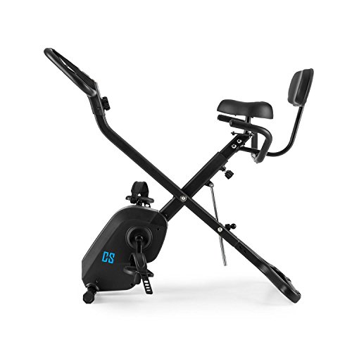 Capital Sports Azura X1 - Bicicleta estática, Pulsómetro en Manillar, Sistema Plegable, Rotor de 4 kg, 7 Niveles de Altura, Peso máx. 120 kg, 8 Niveles Resistencia, Respaldo, Reposabrazos, Negro