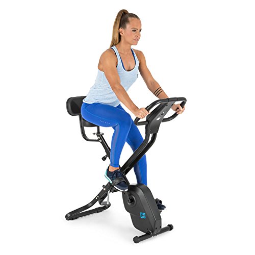 Capital Sports Azura X2 - Bicicleta estática, Pulsómetro en Manillar, Sistema Plegable, Rotor de 4 kg, 7 Niveles de Altura, Peso máx. 120 kg, 8 Niveles Resistencia, Respaldo, Negro