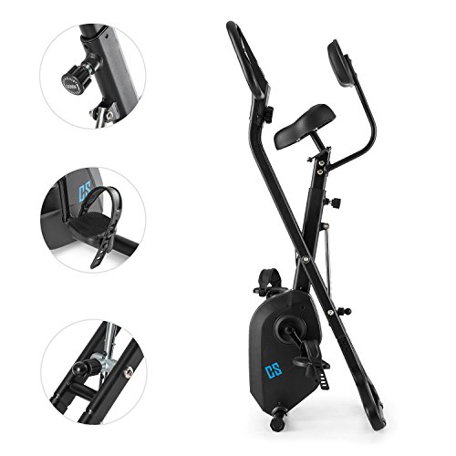 Capital Sports Azura X2 - Bicicleta estática, Pulsómetro en Manillar, Sistema Plegable, Rotor de 4 kg, 7 Niveles de Altura, Peso máx. 120 kg, 8 Niveles Resistencia, Respaldo, Negro