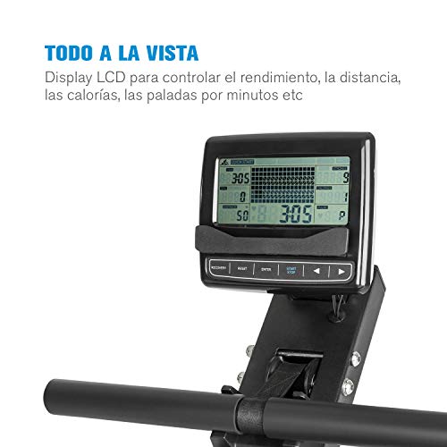 Capital Sports Flow - Máquina de Remo de Agua, Banco de Remo, 80 cm de Largo, Ordenador con Pantalla LCD, Soporte para tabletas, Aluminio y Acero, 6 Niveles / máx. 14 litros, Negro/Plateado