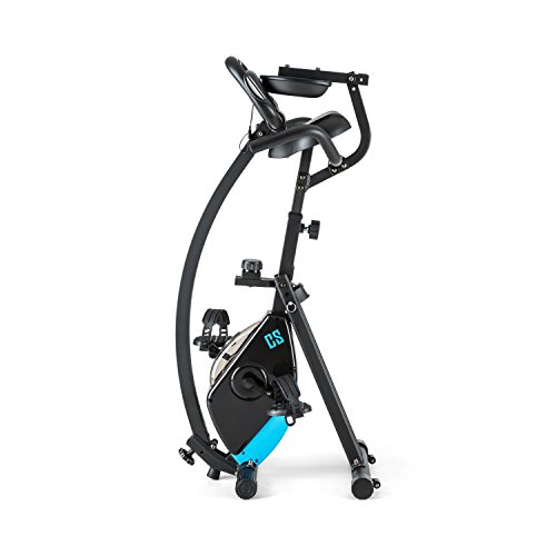 Capital Sports Trajector Bicicleta estática ergómetro Plegable (Masa giratoria 3 Kg, 8 Niveles Resistencia, pulsómetro, Monitor Entrenamiento, indicador Velocidad, Bici Azul)