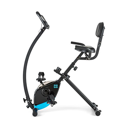 Capital Sports Trajector Bicicleta estática ergómetro Plegable (Masa giratoria 3 Kg, 8 Niveles Resistencia, pulsómetro, Monitor Entrenamiento, indicador Velocidad, Bici Azul)