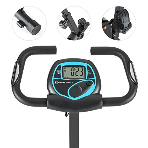 Capital Sports Trajector Bicicleta estática ergómetro Plegable (Masa giratoria 3 Kg, 8 Niveles Resistencia, pulsómetro, Monitor Entrenamiento, indicador Velocidad, Bici Azul)