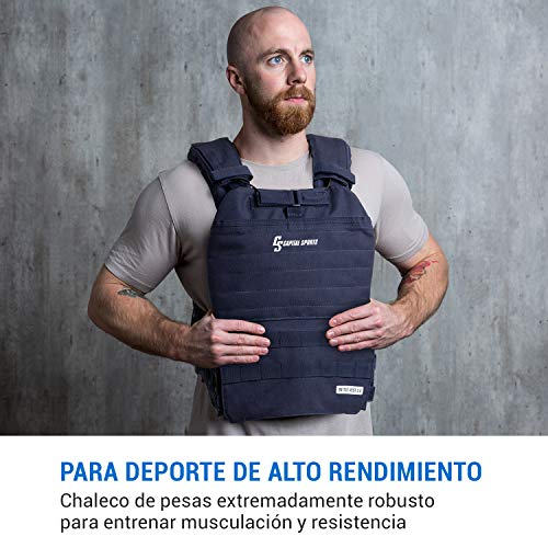 CapitalSports Battlevest 2.0 - Chaleco lastrado, Cintas Velcro, Acolchado, Malla Interior, Cable desenganche rápido, Mango Arrastre, Transpirable, 2 Pesas Acero, 2 x 8,75 lbs, Azúl