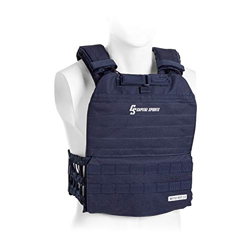 CapitalSports Battlevest 2.0 - Chaleco lastrado, Cintas Velcro, Acolchado, Malla Interior, Cable desenganche rápido, Mango Arrastre, Transpirable, 2 Pesas Acero, 2 x 8,75 lbs, Azúl