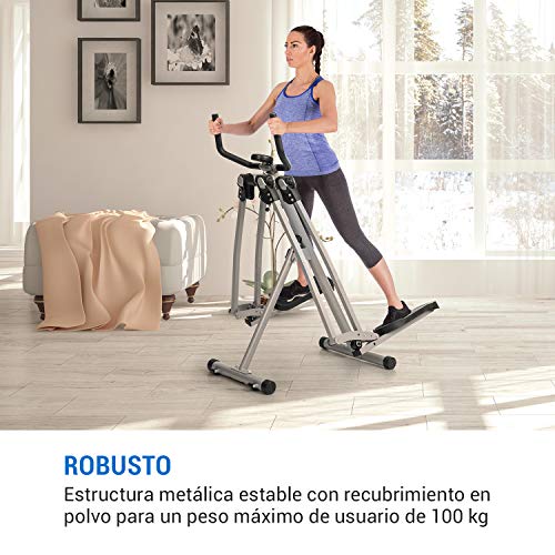 CapitalSports Crosswalker Air-Walker - Bicicleta elíptica, Movimiento Vertical y Horizontal, hasta 100 kg, Ordenador de Entrenamiento, Pantalla LCD, Pasamanos, Antideslizante, Marco metálico, Gris