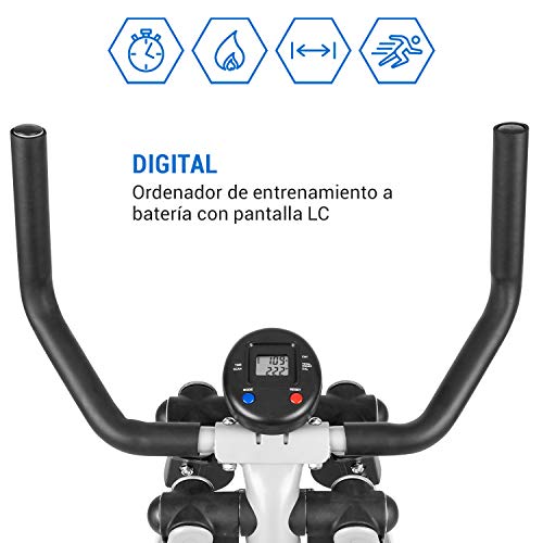 CapitalSports Crosswalker Air-Walker - Bicicleta elíptica, Movimiento Vertical y Horizontal, hasta 100 kg, Ordenador de Entrenamiento, Pantalla LCD, Pasamanos, Antideslizante, Marco metálico, Gris