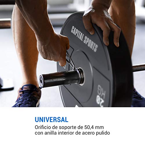 CapitalSports Elongate 2020 - Discos de Peso para Pesas, Material de Caucho endurecido, Resistente a los Golpes, Abertura de 50,4 mm con Anillo Interior de Acero, 2 Discos x 15 kg, Negro CapitalSports Elongate 2020 - Discos de Peso para Pesas, Material de Caucho endurecido, Resistente a los Golpes, Abertura de 50,4 mm con Anillo Interior de Acero, 2 Discos x 15 kg, Negro