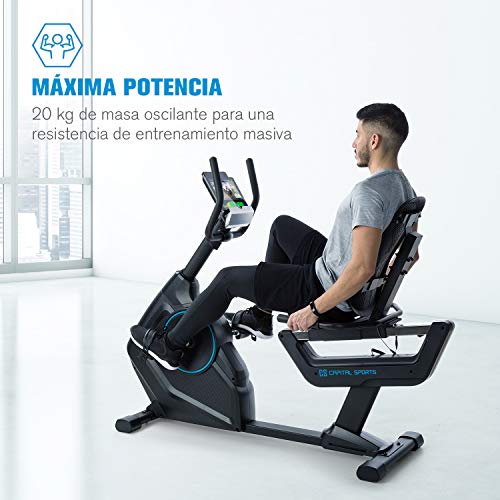 CapitalSports EVO Deluxe Bicicleta estática - Sillín Ajustable, Compatible con Kinomap, Bluetooth, Volante de inercia de 20 kg, 32 Niveles de Resistencia, Pulsómetro, Ordenador, Negro