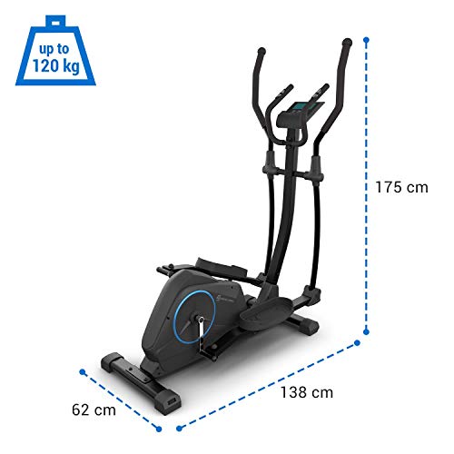 CapitalSports Helix Air - Bicicleta elíptica, Volante de inercia 12kg, 24 Niveles, Correa de tracción, Pulsómetro, Soporte Tableta, Certificación TÜV, Tecnología MagResist, hasta 120kg, Antracita