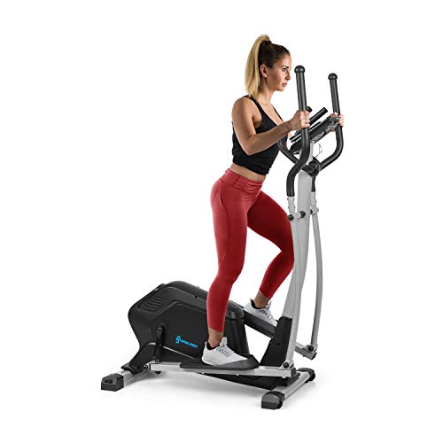 CapitalSports Helix Comfort - Bicicleta elíptica, Aplicación Kinomap, Volante de inercia 12 kg, MagResist: Resistencia magnética de 32 intensidades, Sensores de Pulso, 14 programas, Pantalla, Negro