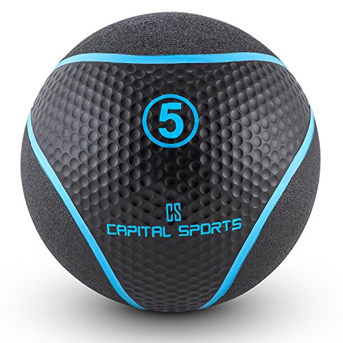 CapitalSports Medba 5 Balón Medicinal 5kg (Adecuado para Ejercicios de Entrenamiento Core, Functional Training y Cross-Training, Goma Negro)
