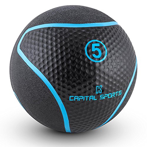 CapitalSports Medba 5 Balón Medicinal 5kg (Adecuado para Ejercicios de Entrenamiento Core, Functional Training y Cross-Training, Goma Negro)