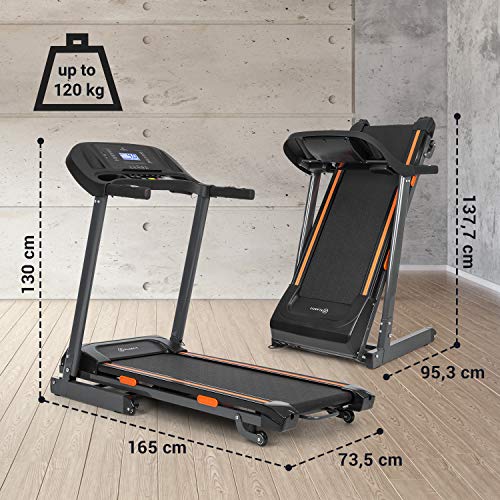 CapitalSports Pacemaker F120 - Cinta de Correr, Ergométrica, Motor de 2 HP, 4P-AntiShock Suspension, Lubrication System, LowNoise-FX Drive, Entrenamiento Cardiovascular, Entrada AUX, USB, SD, Negro