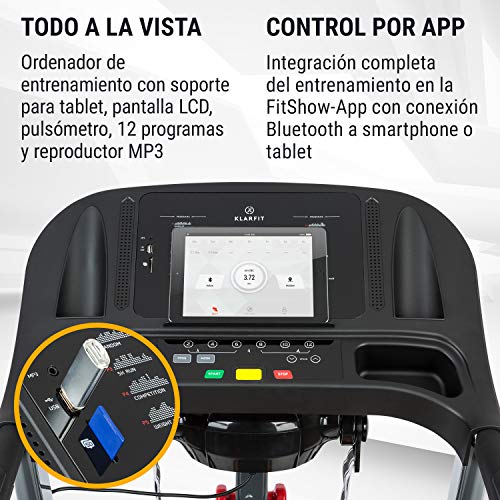 CapitalSports Pacemaker F120 - Cinta de Correr, Ergométrica, Motor de 2 HP, 4P-AntiShock Suspension, Lubrication System, LowNoise-FX Drive, Entrenamiento Cardiovascular, Entrada AUX, USB, SD, Negro