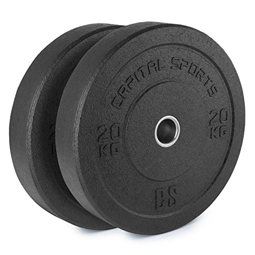 CapitalSports Renit Hi Temp Discos de Peso 50,4mm Nucleo de Aluminio Goma 2x20kg (Pareja Discos de Pesas Caucho para Barra Larga o Barra olímpica, Ideal lanzamientos sin dañar el Suelo, Resistente)