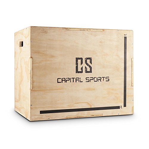 CapitalSports Shineater Caja de Salto pliométrica (3 Alturas de 20", 24" y 30", de Madera de 11 Capas, Apta Gimnasio Profesional o Entrenamiento al Aire Libre) - Madera