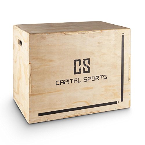 CapitalSports Shineater Caja de Salto pliométrica (3 Alturas de 20", 24" y 30", de Madera de 11 Capas, Apta Gimnasio Profesional o Entrenamiento al Aire Libre) - Madera