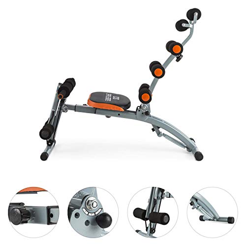 CapitalSports Sixish Core - Banco de Ejercicios, Entrenamiento Abdominales, Brazos y Espalda, Múltiples Posiciones, Curler, Cintas de tracción elásticas, Acolchado, Rojo Anaranjado