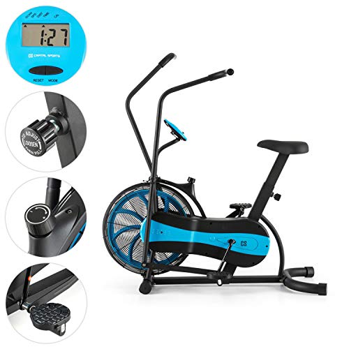 CapitalSports Stormstrike - Bicicleta estática ergométrica, Carga máx. hasta 120 kg, Pantalla integrada, Altura sillín Regulable en 7 Niveles, Entrenamiento Dual (Piernas y Brazos), Antracita