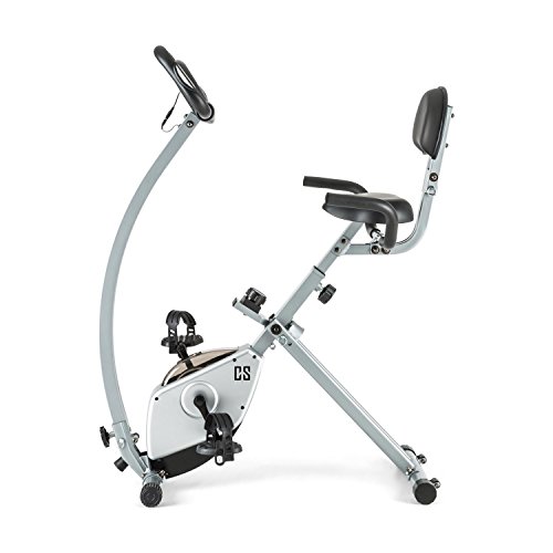 CapitalSports Trajector Bicicleta estática Plegable (Dispositivo de Entrenamiento con 3Kg de Masa giratoria, sillín Extra Ancho, 8 Niveles de Resistencia, Monitor) - Plateado