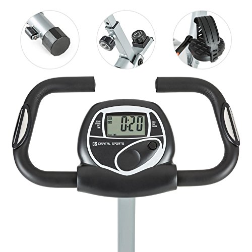 CapitalSports Trajector Bicicleta estática Plegable (Dispositivo de Entrenamiento con 3Kg de Masa giratoria, sillín Extra Ancho, 8 Niveles de Resistencia, Monitor) - Plateado