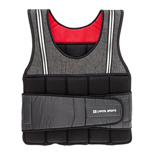 CapitalSports Vestpro 10 Chaleco de Peso lastrado (Weightvest 10 kg, 23 Pesas de Caucho Suave, Entrenamiento en casa, Comodo Resistente)