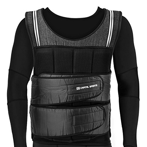 CapitalSports Vestpro 20 Fitness Edition - Chaleco de Peso de 20 kg, 38 x Pesas de Caucho (430 g), Ajuste del Peso, Correas de Nylon con Velcro, Cintas reflectoras, Acolchado, Resistente, Negro