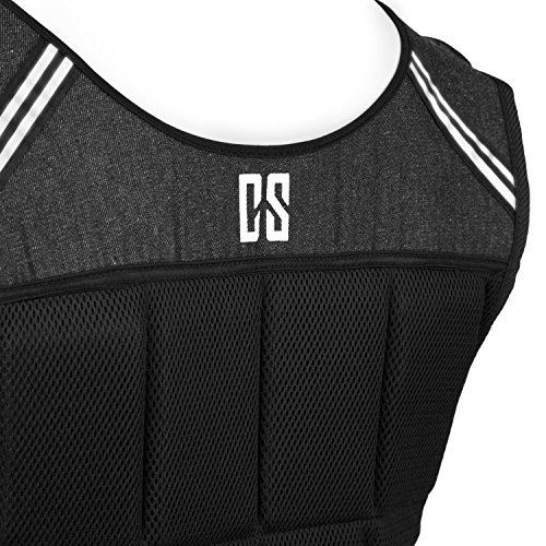 CapitalSports Vestpro 20 Fitness Edition - Chaleco de Peso de 20 kg, 38 x Pesas de Caucho (430 g), Ajuste del Peso, Correas de Nylon con Velcro, Cintas reflectoras, Acolchado, Resistente, Negro