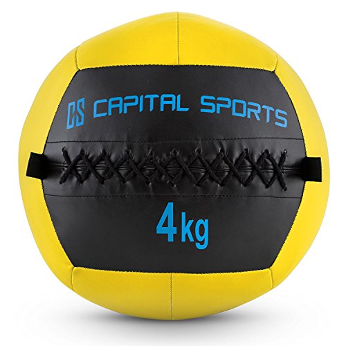 CapitalSports Wallba 4 Balón Medicinal de Cuero sintético (Peso 4 kg, Forro Exterior, Costuras resistententes, Superficie manejable, Esfera Ejercicios Gimnasia, Pelota Agarre Adecuado para entrenami