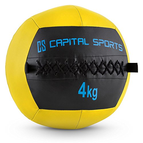 CapitalSports Wallba 4 Balón Medicinal de Cuero sintético (Peso 4 kg, Forro Exterior, Costuras resistententes, Superficie manejable, Esfera Ejercicios Gimnasia, Pelota Agarre Adecuado para entrenami
