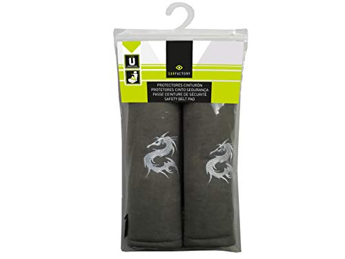 Carfactory - Almohadillas protectoras para cinturón de seguridad de coche, 2 piezas, color negro, logo dragón gris. Carfactory - Almohadillas protectoras para cinturón de seguridad de coche, 2 piezas, color negro, logo dragón gris.