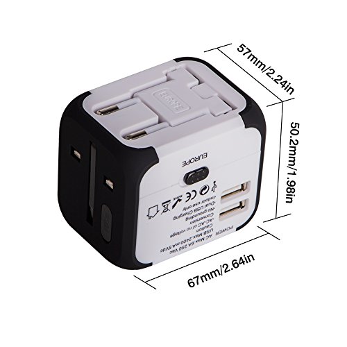 Cargador de Viaje Universal Enchufe Adaptador Internacional con Dos Puertos USB para US EU UK AU acerca de 150 Países y Seguridad de Fusibles para Tableta PC,Smartphones Cámaras-Milool(Blanco Cargador de Viaje Universal Enchufe Adaptador Internacional con Dos Puertos USB para US EU UK AU acerca de 150 Países y Seguridad de Fusibles para Tableta PC,Smartphones Cámaras-Milool(Blanco