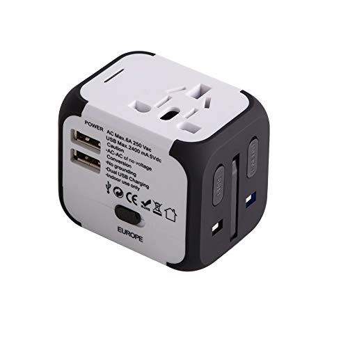 Cargador de Viaje Universal Enchufe Adaptador Internacional con Dos Puertos USB para US EU UK AU acerca de 150 Países y Seguridad de Fusibles para Tableta PC,Smartphones Cámaras-Milool(Blanco Cargador de Viaje Universal Enchufe Adaptador Internacional con Dos Puertos USB para US EU UK AU acerca de 150 Países y Seguridad de Fusibles para Tableta PC,Smartphones Cámaras-Milool(Blanco