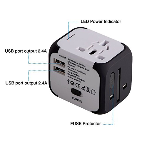 Cargador de Viaje Universal Enchufe Adaptador Internacional con Dos Puertos USB para US EU UK AU acerca de 150 Países y Seguridad de Fusibles para Tableta PC,Smartphones Cámaras-Milool(Blanco Cargador de Viaje Universal Enchufe Adaptador Internacional con Dos Puertos USB para US EU UK AU acerca de 150 Países y Seguridad de Fusibles para Tableta PC,Smartphones Cámaras-Milool(Blanco