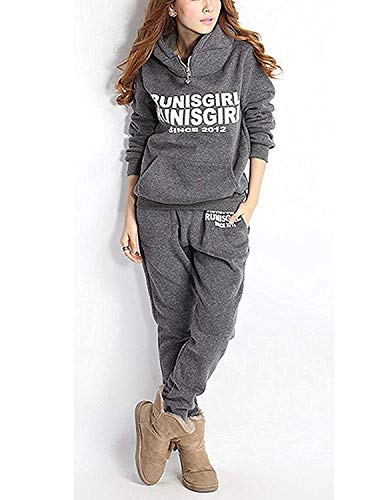 CARINACOCO Mujer 3pcs Chándal Encapuchada Casual Conjuntos Deportivos Otoño Invierno Sudadera con capucha Sweatshirt + Hoodie Chaqueta Chaleco + Pantalones Gris XL